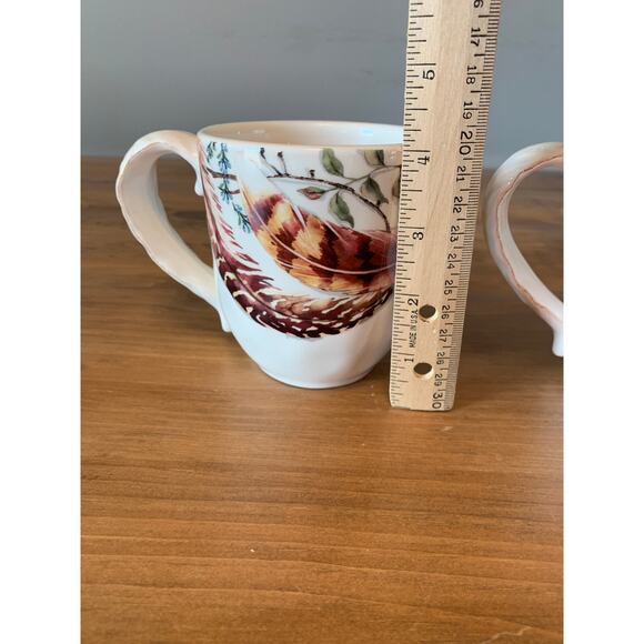 Pier 1 Imports Feather Branch Hand Painted Ironstone Set of 2 Coffee Mug Cups - Picture 6 of 10